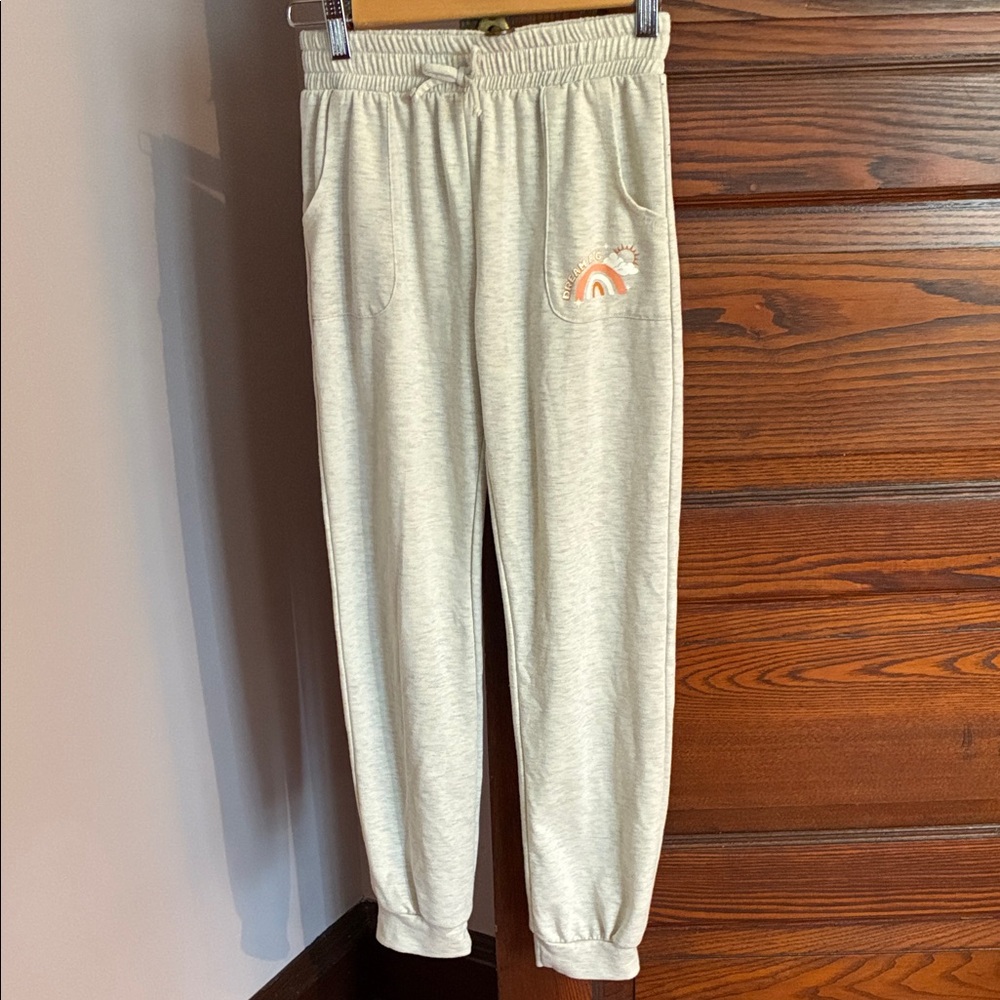Kids Cream Joggers with Rainbow Patch